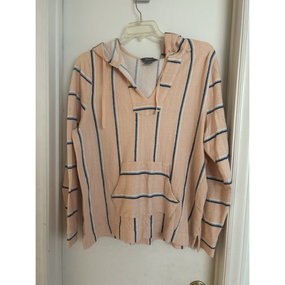Natural Reflections Women's Pullover With Hood And Pocket Size XL Peach/blue